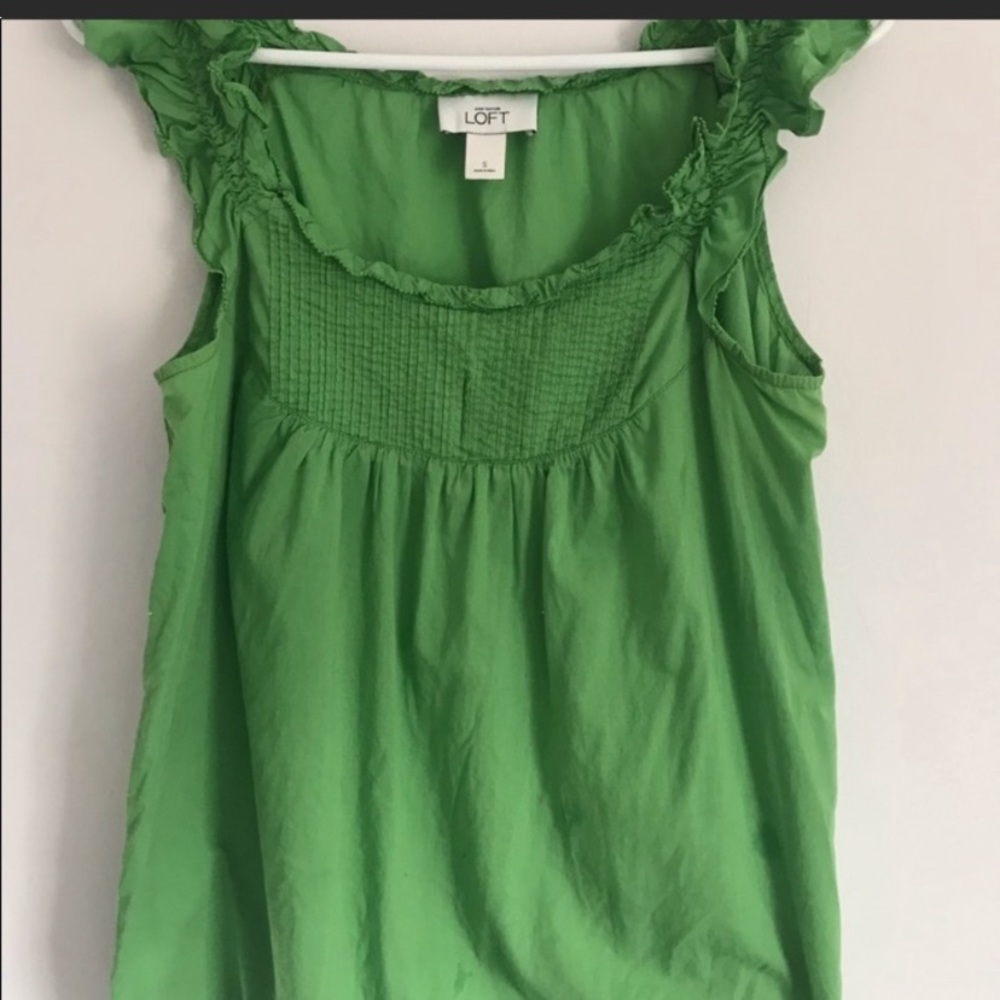 Ann Taylor LOFT Green Ruffle Tank Top S